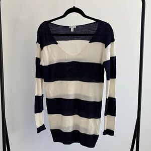 BP Navy and Cream Striped V-Neck Sweater